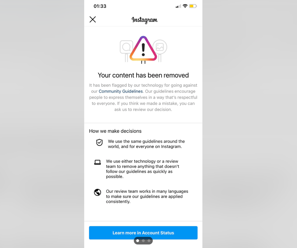 دیدن اخطارهای اینستاگرام | علت، انواع هشدارها و روش رفع تخلفات اینستاگرام